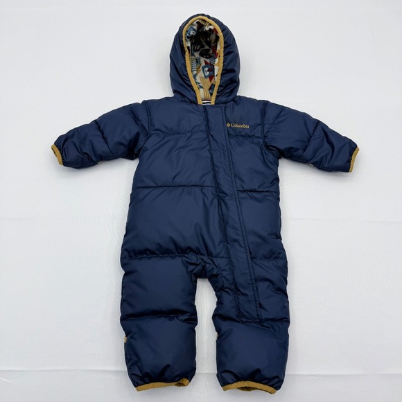 Columbia Snuggly Bunny Down Hooded Bunting 6-12 Months Baby Infant Snowsuit Blue - Picture 1 of 9